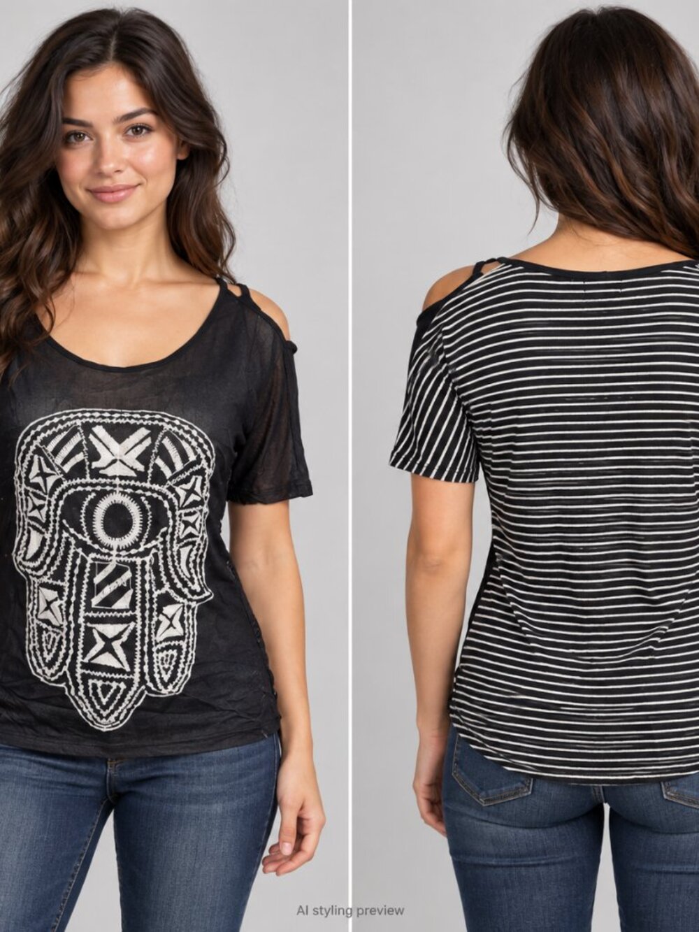 Hasma hand‎ shirt with black and white stripes on back